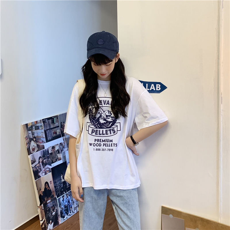 37788-2021夏季新款体恤韩版宽松原宿风印花黑色T恤女夏短袖上衣ins潮-详情图