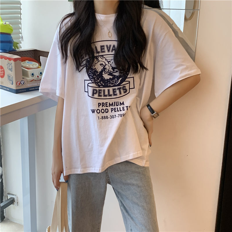 37788-2021夏季新款体恤韩版宽松原宿风印花黑色T恤女夏短袖上衣ins潮-详情图