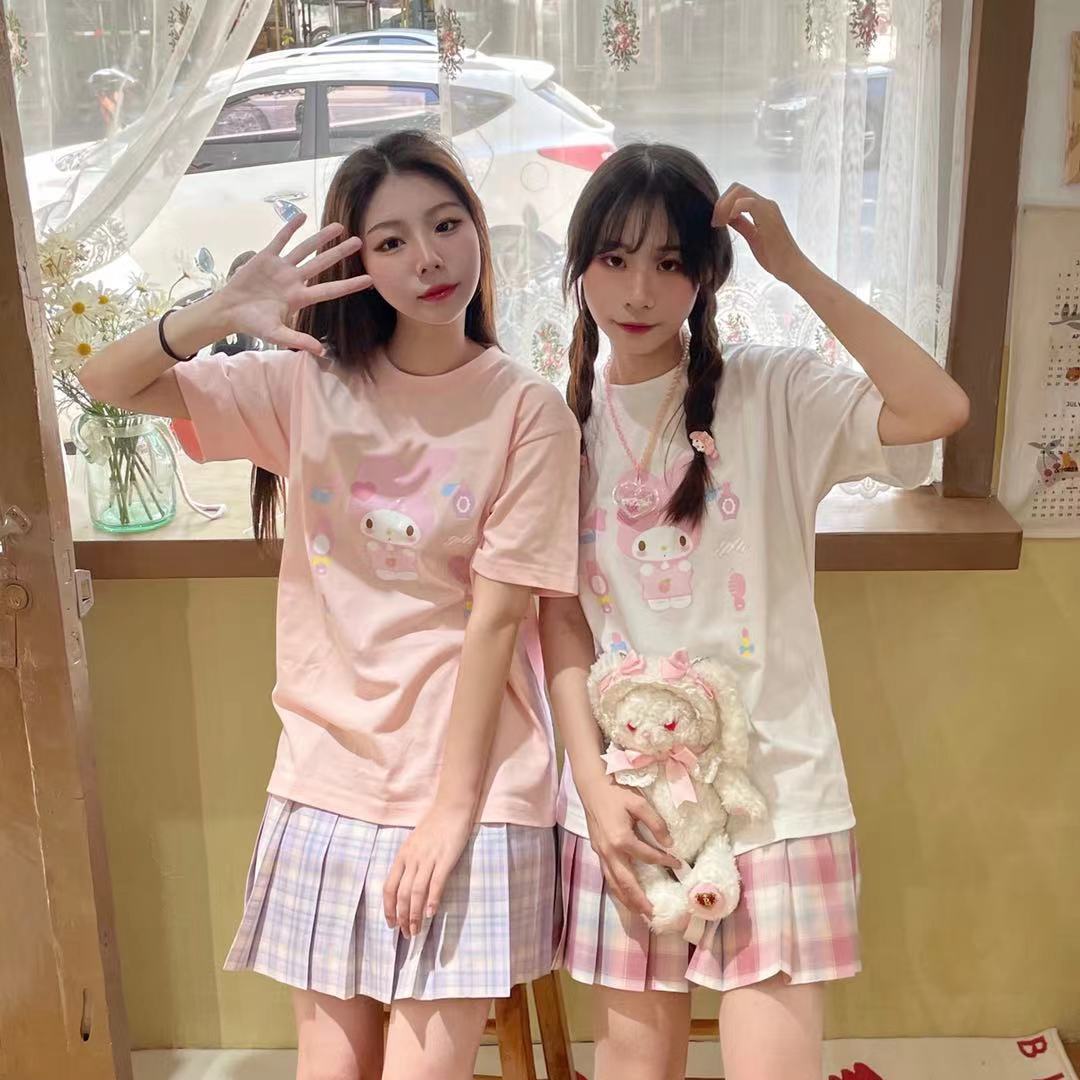 原创甜美可爱美乐蒂夏季纯棉t恤女百搭圆领宽松jk少女闺蜜装上衣
