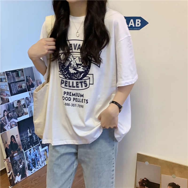37788-2021夏季新款体恤韩版宽松原宿风印花黑色T恤女夏短袖上衣ins潮-详情图