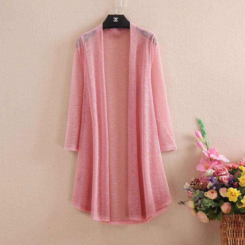 Ice silk sunscreen clothes summer 2022 new thin gauze foreign style large size mother long sleeve shawl medium long style outside