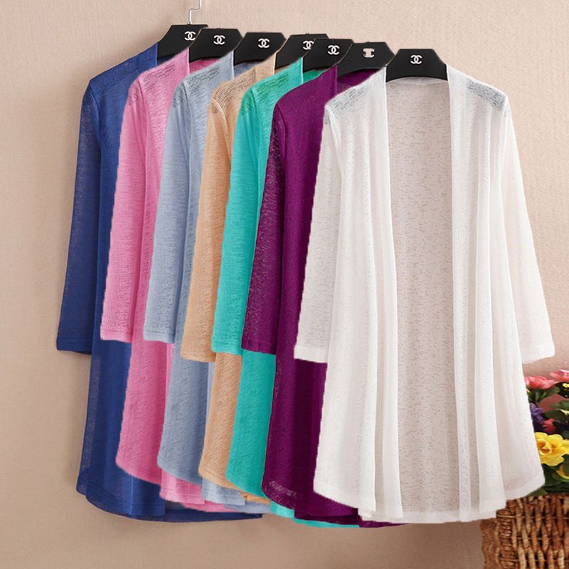 Ice silk sunscreen clothes summer 2022 new thin gauze foreign style large size mother long sleeve shawl medium long style outside