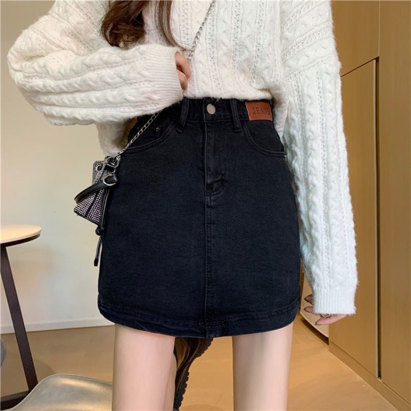 Denim skirt women's summer high waist thin versatile retro small wrap hip A-line skirt large ins short skirt trend