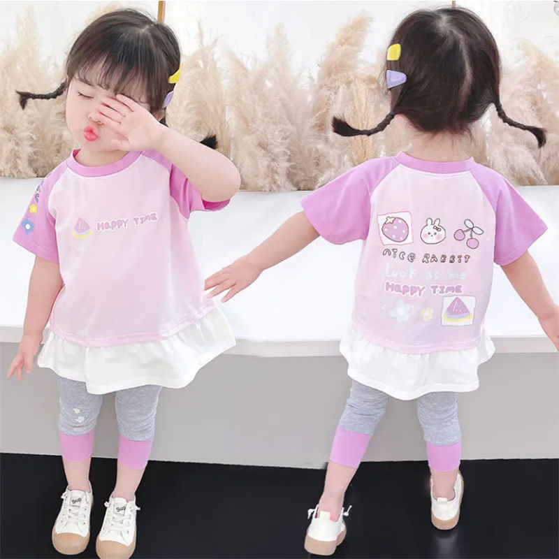 女童套裝2023新款夏季兒童洋氣女寶寶夏天短袖衣服小童寶寶夏裝潮