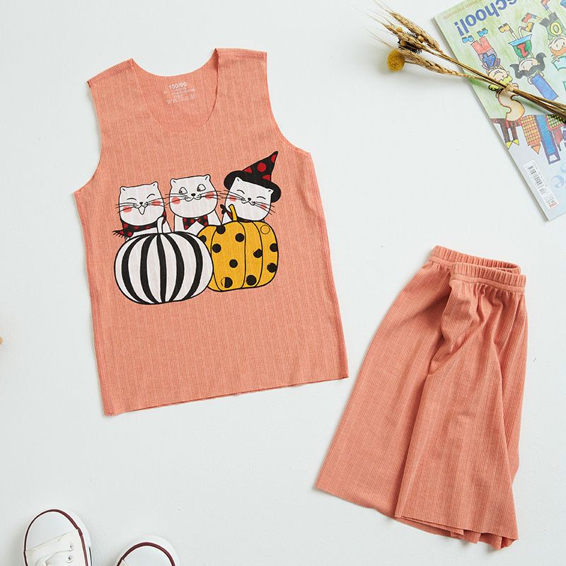 Children's pajamas set summer thin boys and girls baby home clothes baby vest ice silk boy air-conditioning clothes