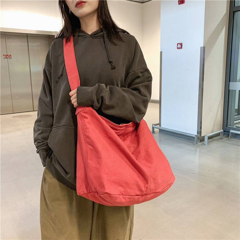 新款韓版單肩包女ins百搭大容量帆布包 大學生文藝風上課包斜挎包