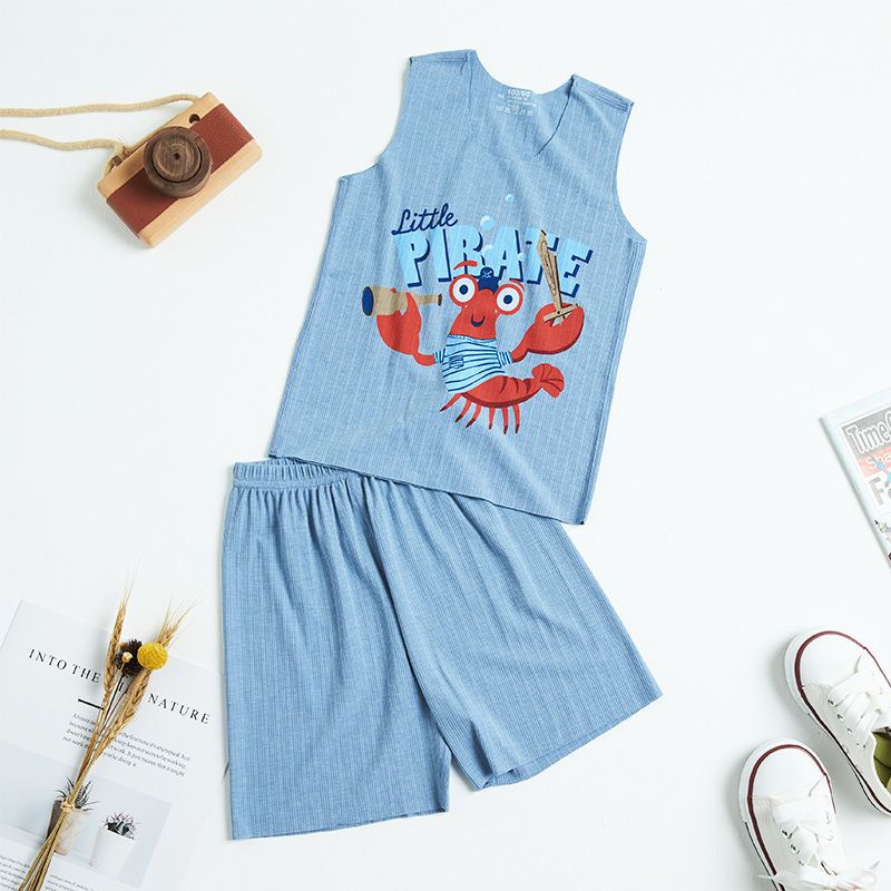 Children's pajamas set summer thin boys and girls baby home clothes baby vest ice silk boy air-conditioning clothes