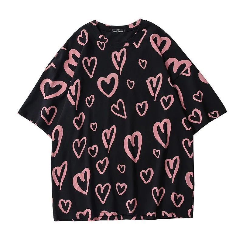  new love short-sleeved T-shirt summer Korean version loose and thin student niche design half-sleeved top clothes