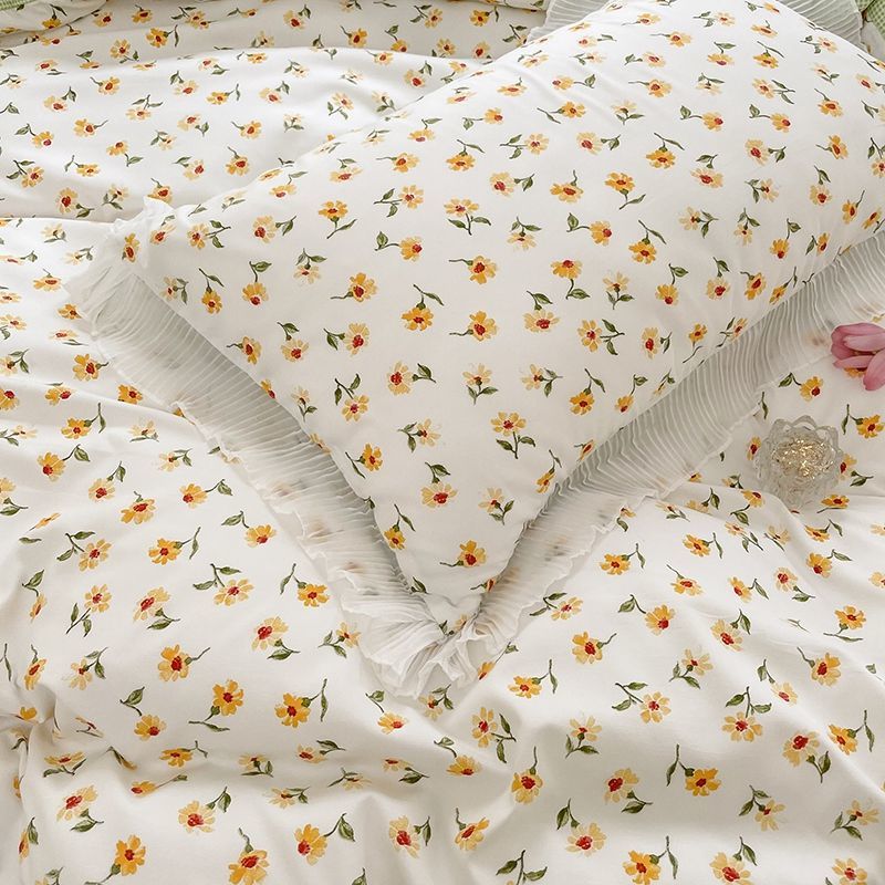 Summer ins small fresh AB single summer quilt air-conditioned quilt pleated lace summer quilt four-piece dormitory three-piece set