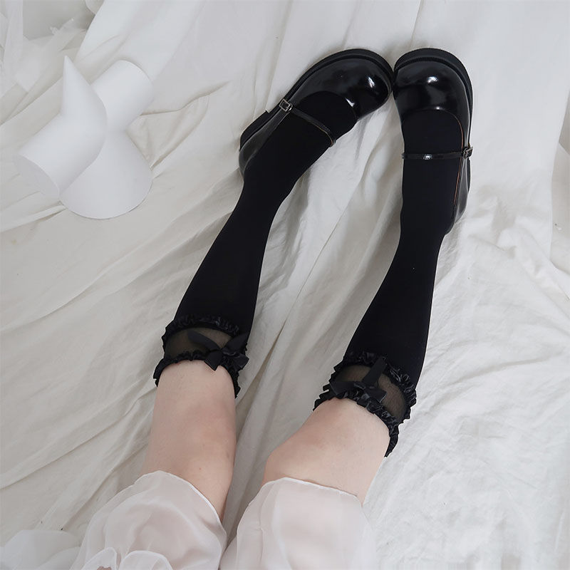 Lolita lace calf socks all-match spring and summer thin section Lolita mid-tube jk velvet bow socks female sweet
