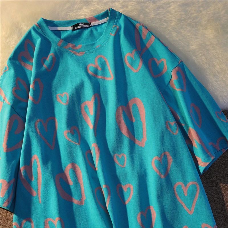  new love short-sleeved T-shirt summer Korean version loose and thin student niche design half-sleeved top clothes