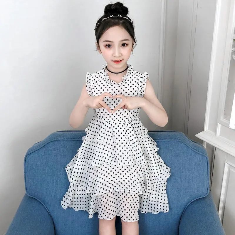 女童連衣裙夏季2020新款圓點雪紡小女孩公主裙中大童裝兒童裙子