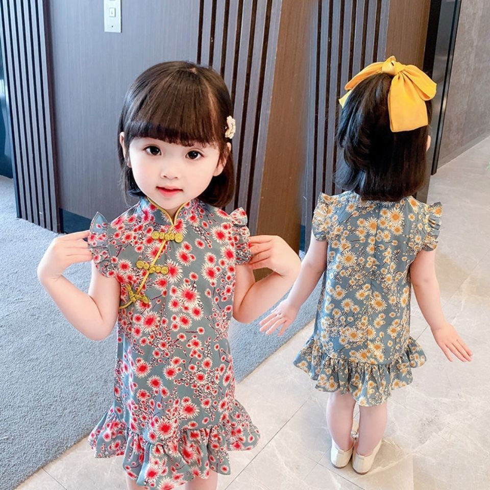 儿童衣服女童洋气宝宝中国风连衣裙2023夏装新款复古旗袍裙公主裙