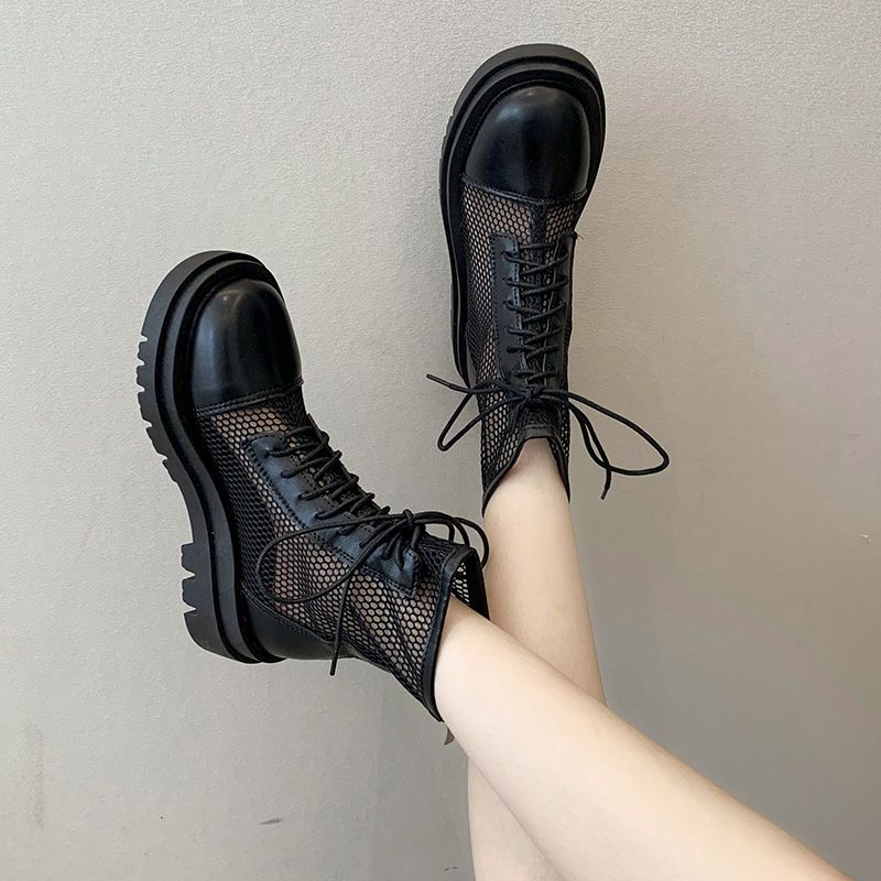 Martin boots summer thin women's  summer new British style breathable zipper mesh boots hollow thick-soled short boots