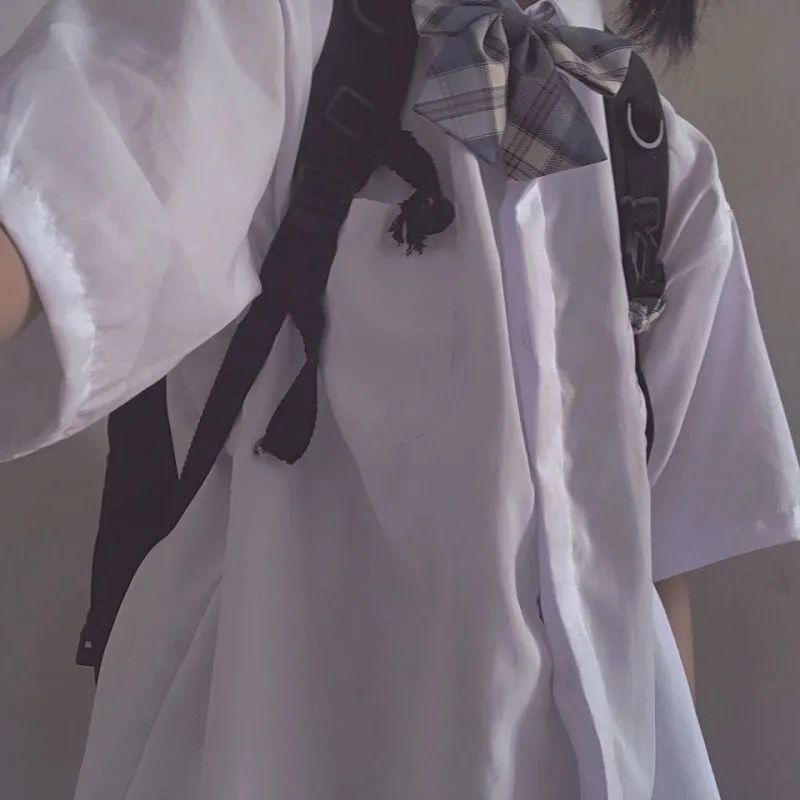 jk制服白色短袖衬衫女学生韩版宽松夏季中长款日系衬衣外套女上衣