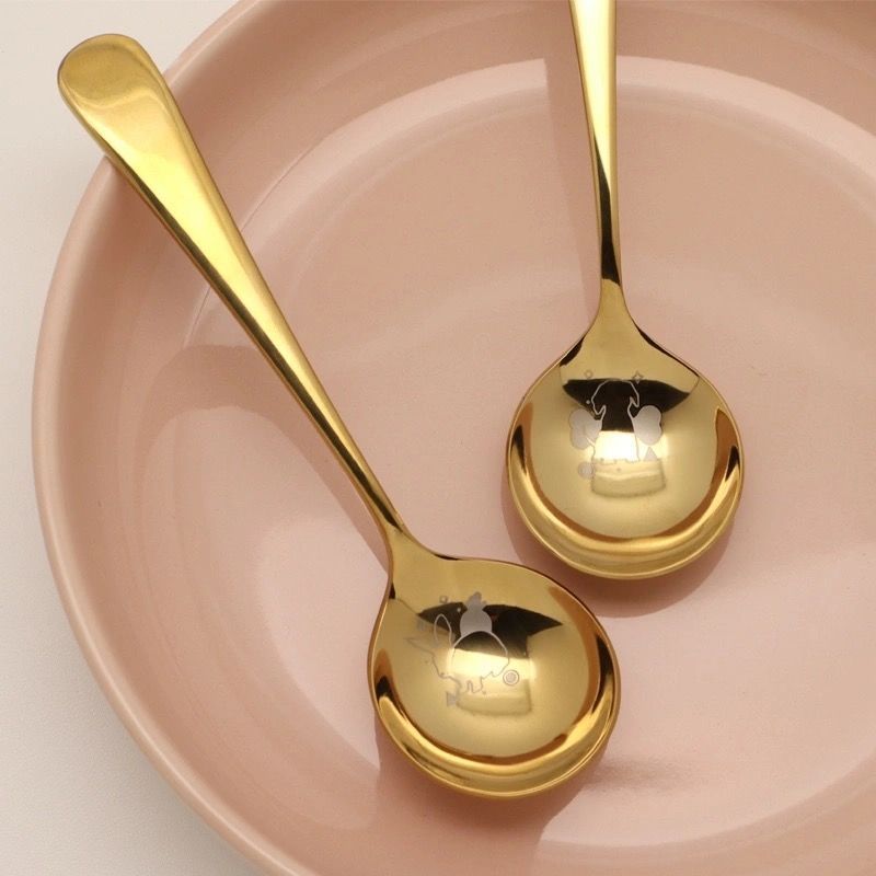 金色5支不锈钢调羹圆头主餐汤勺创意萌趣汤匙加厚家用吃饭的勺【5月15日发完】