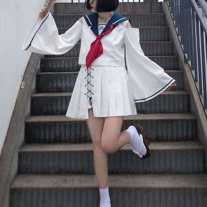曼珠沙华 原创jk制服水手服套装不良少女黑暗系霸气长裙套装 虎窝拼