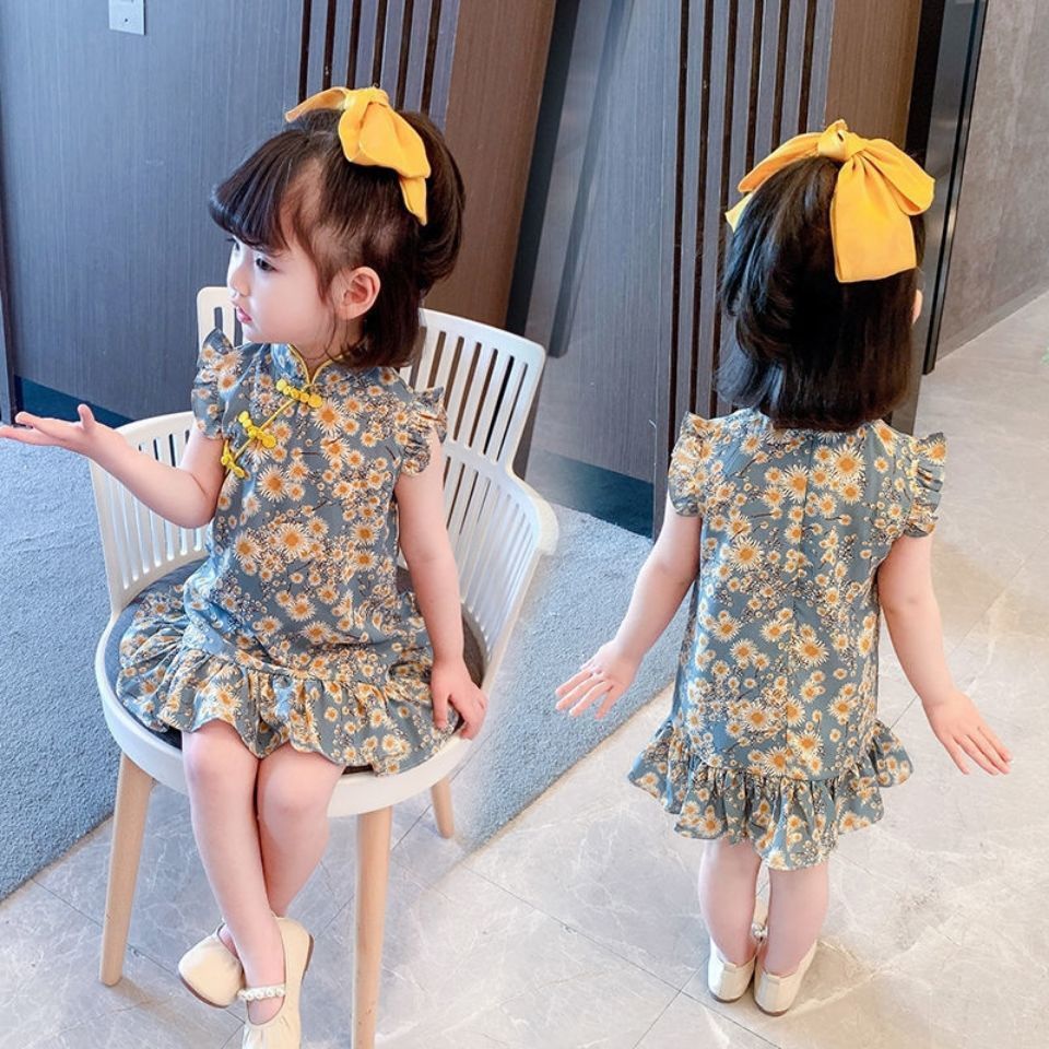 女童旗袍夏季2023新款洋氣兒童裝連衣裙中國風女寶寶裙子公主裙潮
