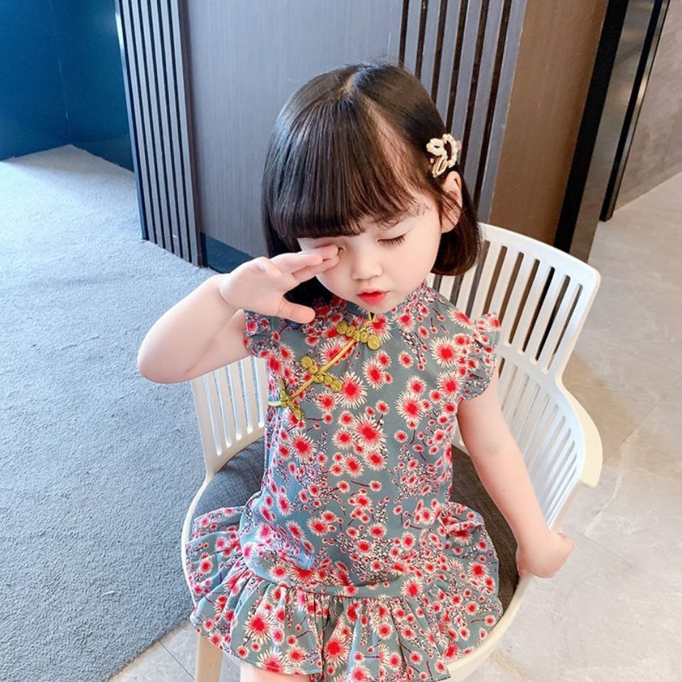儿童衣服女童洋气宝宝中国风连衣裙2023夏装新款复古旗袍裙公主裙