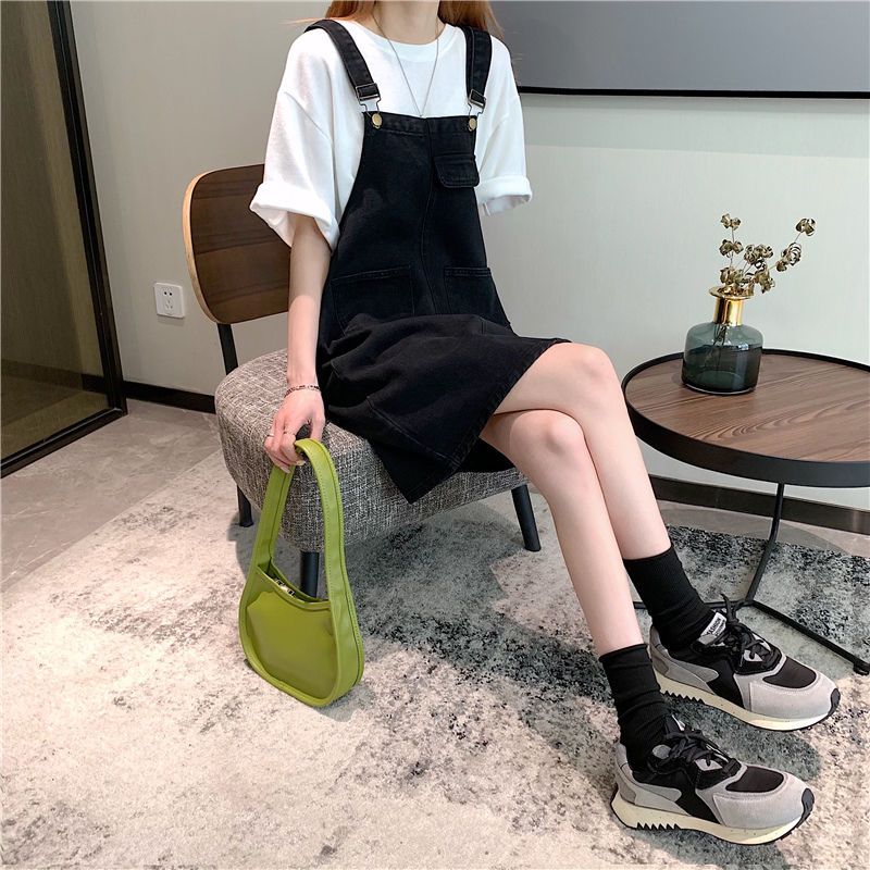 年夏季新款小眾法式顯瘦吊帶連衣裙大碼胖mm短裙牛仔背帶裙女