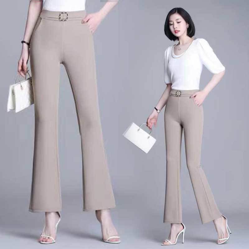 summer new ice silk micro flared pants women's high waist nine point slim fit women's pants