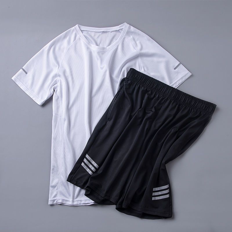 赢虎运动套装男跑步t恤男夏季健身篮球运动短裤宽松速干短袖套装