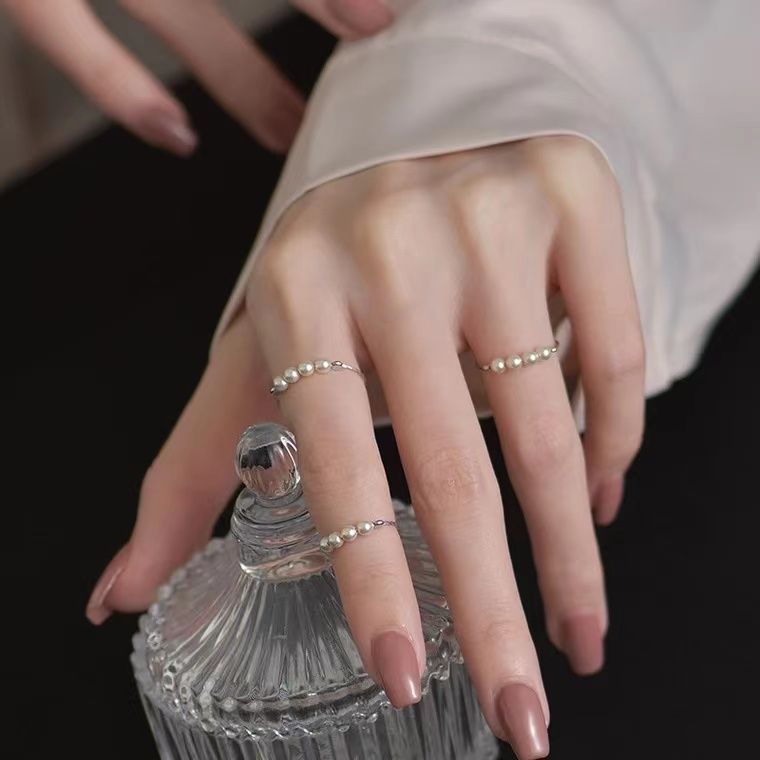 日式简约珍珠开口戒指新款时尚INS韩版网红指环优雅文艺手饰品
