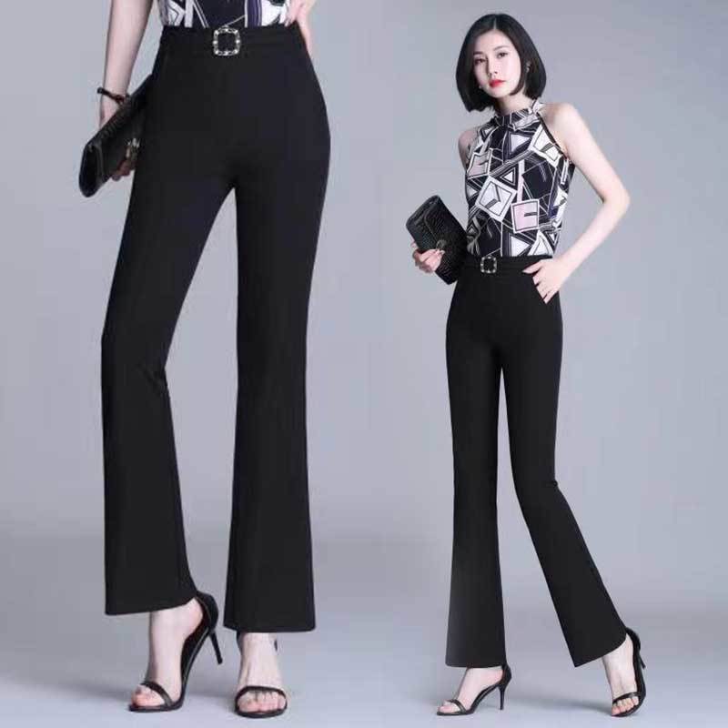  summer new ice silk micro flared pants women's high waist nine point slim fit women's pants