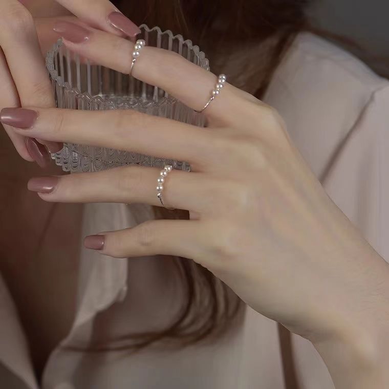 日式简约珍珠开口戒指新款时尚INS韩版网红指环优雅文艺手饰品
