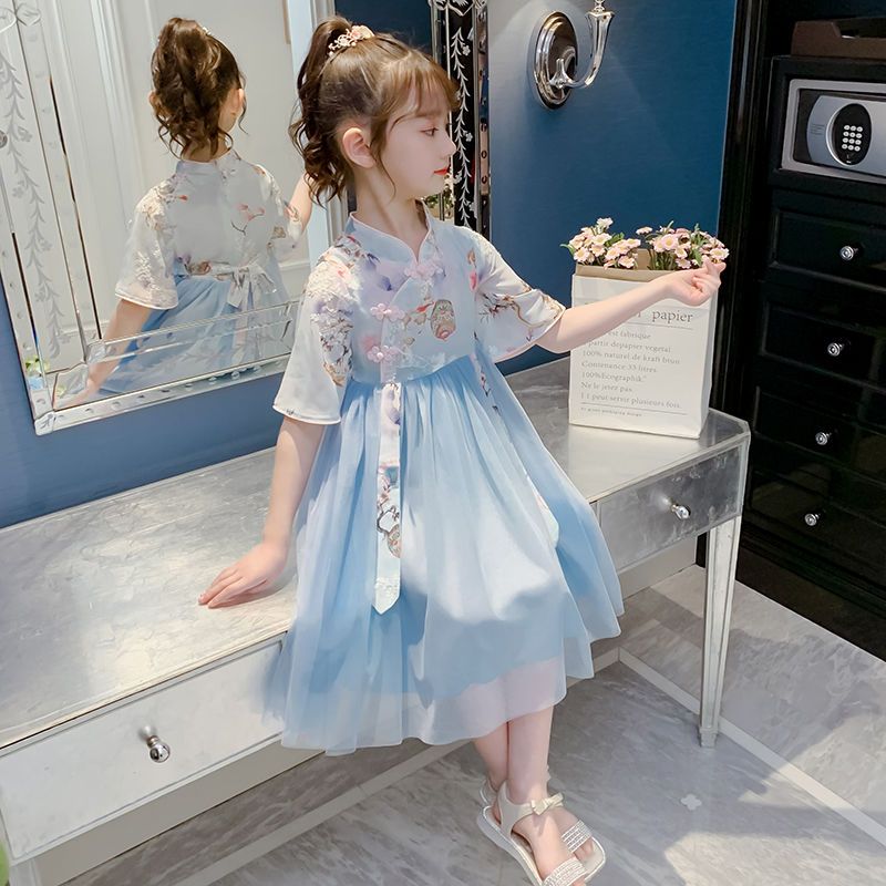 漢服女童連衣裙夏裝2021新款中國風古裝夏洋氣童裝公主裙兒童裙子