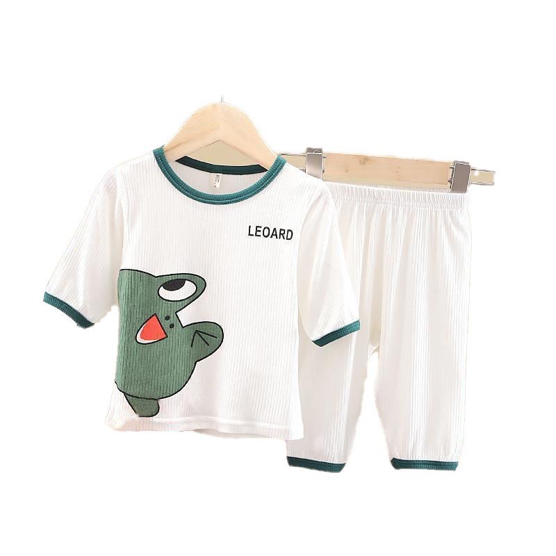 Children's summer seven sleeve pajamas baby thin air conditioning clothes boys and girls breathable modal home clothes set