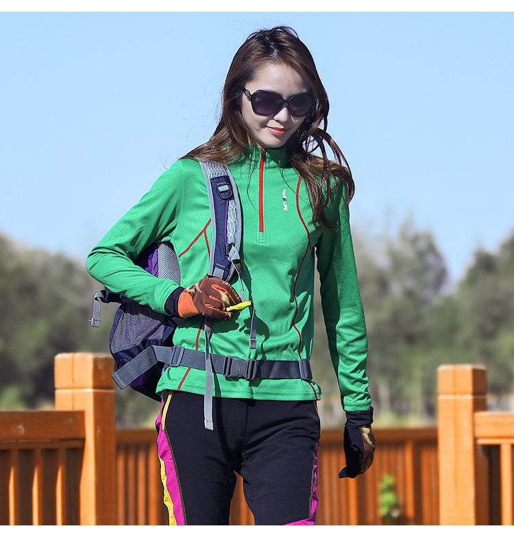 Frühlingsneues Hemd für Damen, Langarm-Sportbekleidung mit Stehkragen, Lauf-T-Shirt für draußen, atmungsaktives, dehnbares Wandern_voghion.com