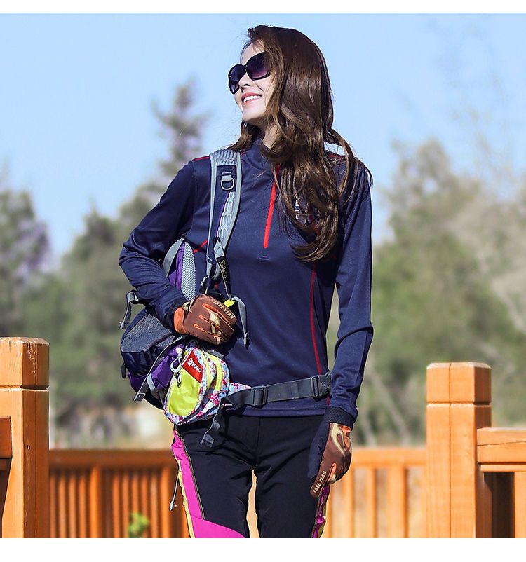 Frühlingsneues Hemd für Damen, Langarm-Sportbekleidung mit Stehkragen, Lauf-T-Shirt für draußen, atmungsaktives, dehnbares Wandern_voghion.com