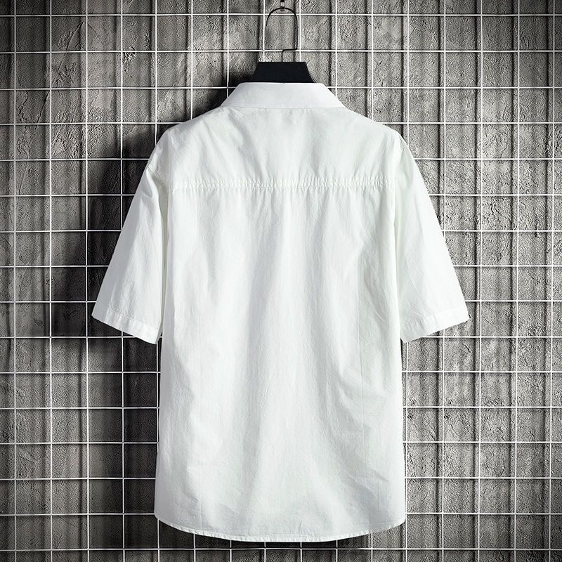 2021新款短袖衬衫男夏季潮流口袋衬衣休闲男装冰丝短袖上衣服