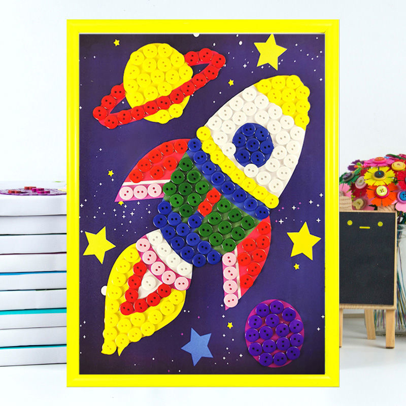 幼儿园手工diy纽扣画材料包学生亲子作业儿童益智粘贴画太空火箭