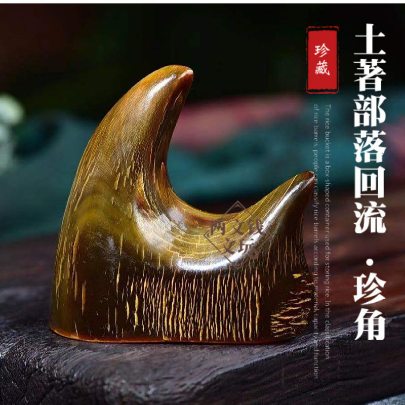 天然珍贵牛角 双角 高端工艺品 小摆件 辟邪收藏 手把件养生 文玩