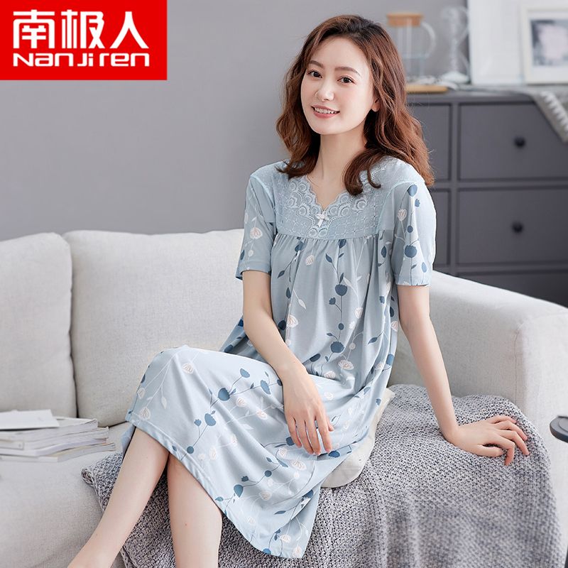 Nanjiren modal nightdress ladies summer thin section short-sleeved large size mother skirt summer middle-aged pajamas