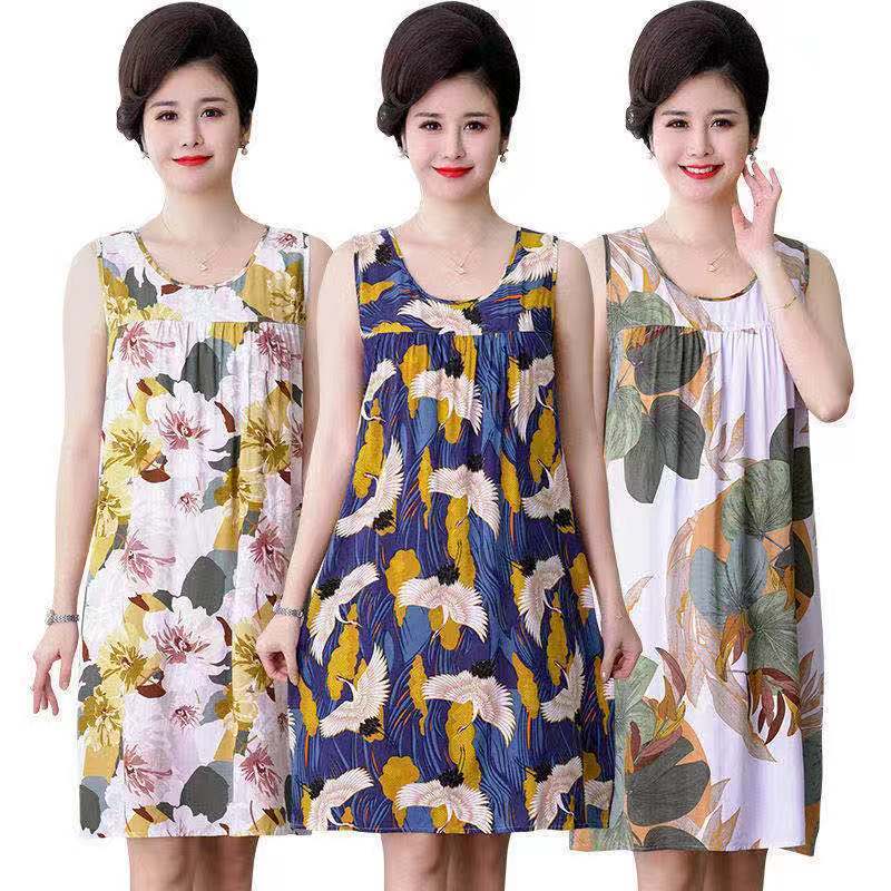 Arctic velvet mother cotton silk nightdress women's summer sleeveless dress middle-aged and elderly cotton pajamas home clothes large size