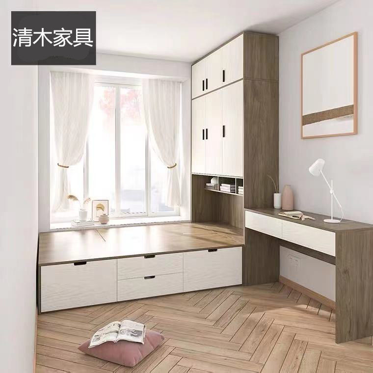 简约小户型衣柜床一体组合家具省空间储物床镂空衣柜床组合榻榻米