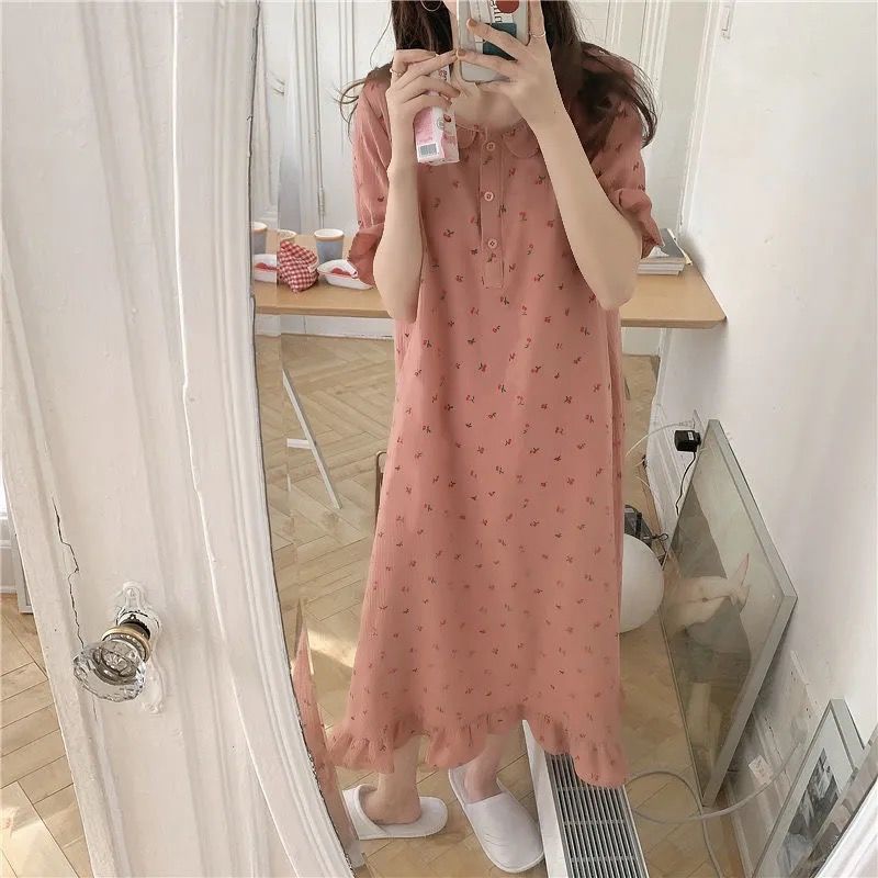 Ins nightwear girl summer net red sweet princess style nightdress girl can wear out home clothes long dress