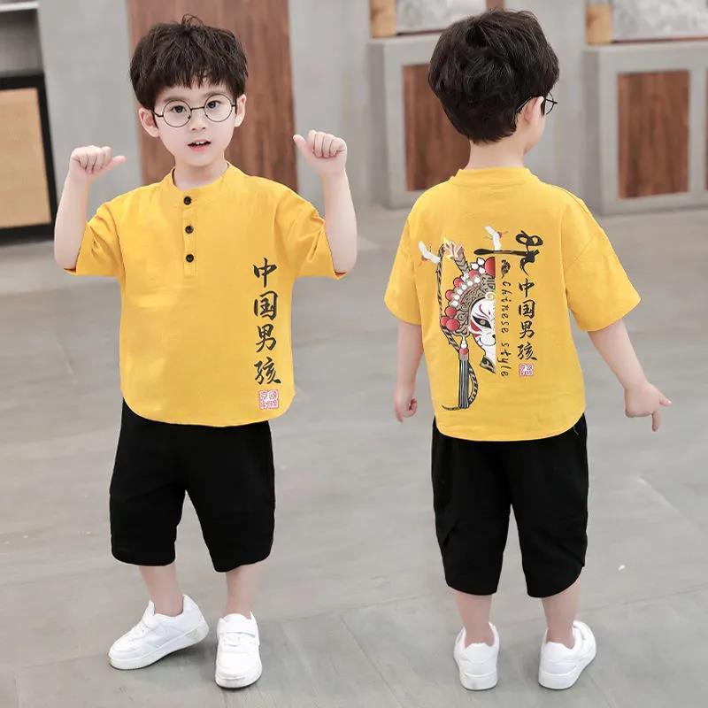 男童夏装套装2023新款汉服儿童夏季中国风棉麻短袖两件套宝宝薄款