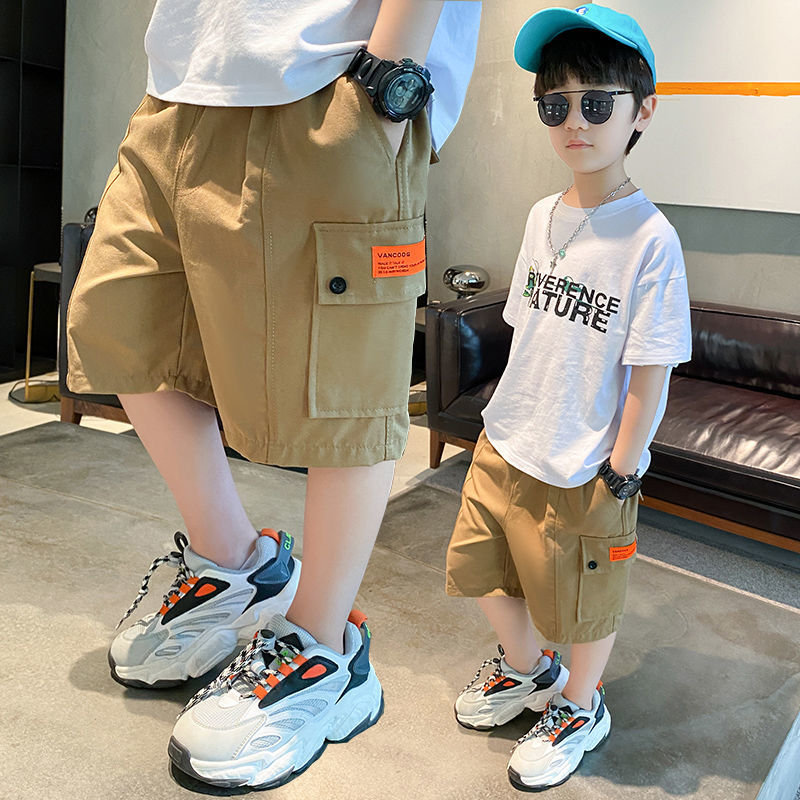 Boys' Summer Shorts  new children's cropped pants middle aged children's casual Summer Boys' thin overalls trend