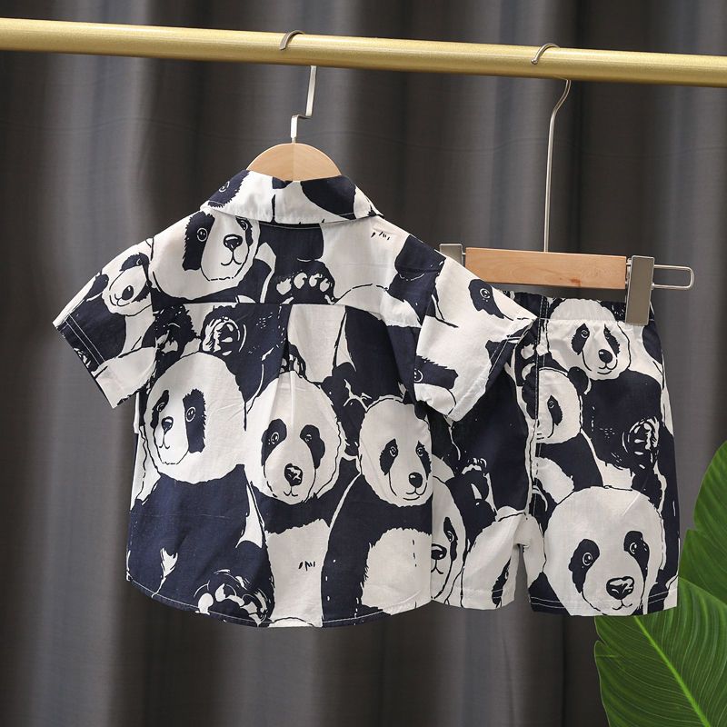 男童夏装短袖套装2021夏季熊猫童装儿童个性宝宝洋气网红两件套潮