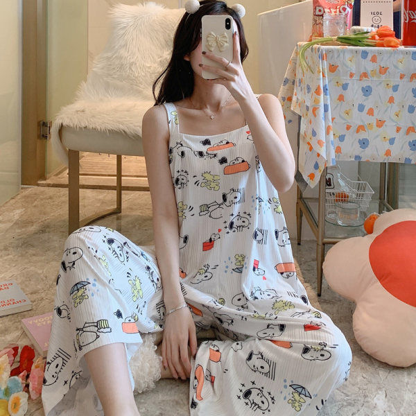 One-piece copper ammonia silk pajamas women's summer suspenders sleeveless loose large size cropped pants casual fashion can be worn outside home clothes