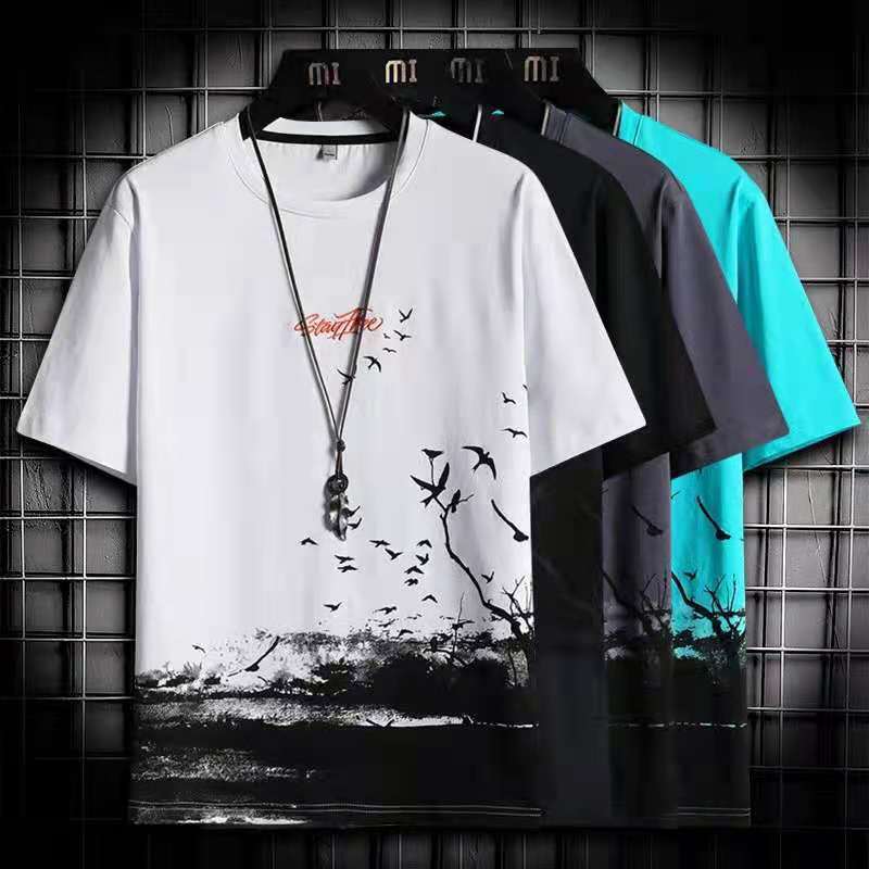 Summer youth men's thin short-sleeved T-shirt male students Korean version of the printed round neck T-shirt men's summer 12 pieces