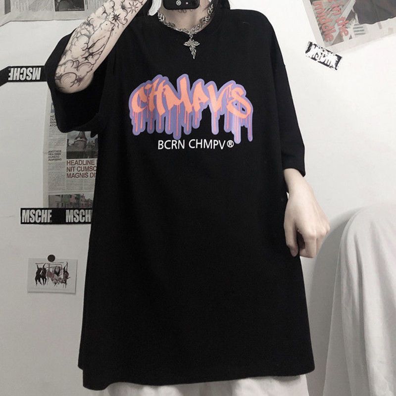 夏季ins潮超火復古原宿寬鬆短袖T恤情侶超胖加大碼女裝300斤上衣