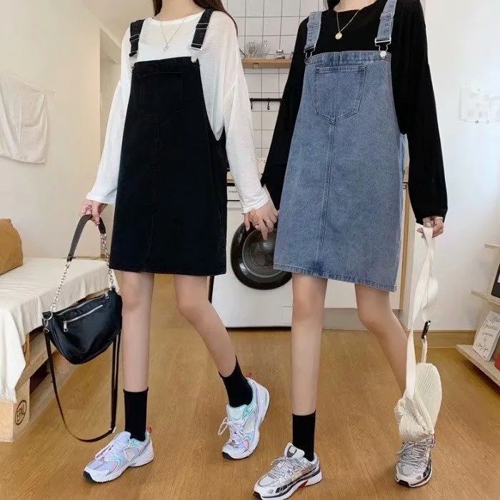 牛仔背帶裙女裝春夏季可愛日系連衣裙2023新款學生韓版寬鬆短裙子
