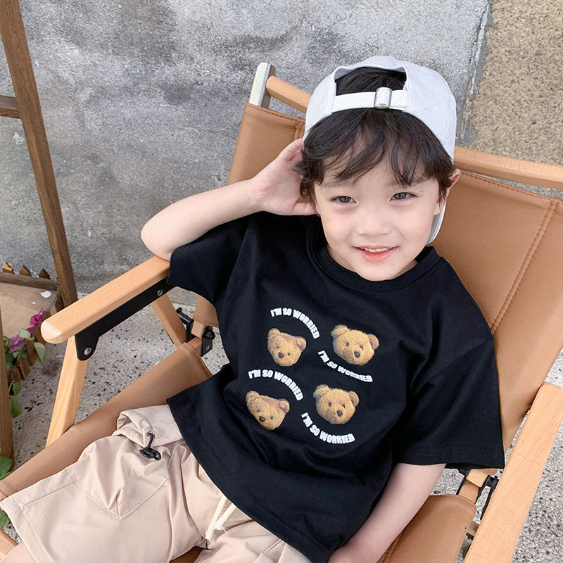 純棉男童短袖T恤夏裝2023新款中小童韓版上衣小熊兒童洋氣半袖潮