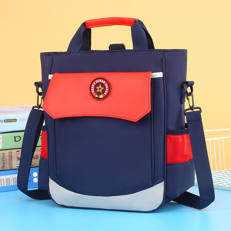 Primary school students use tutoring bag middle school students messenger bag canvas multi-functional hand bag contrast color British portable tutoring bag