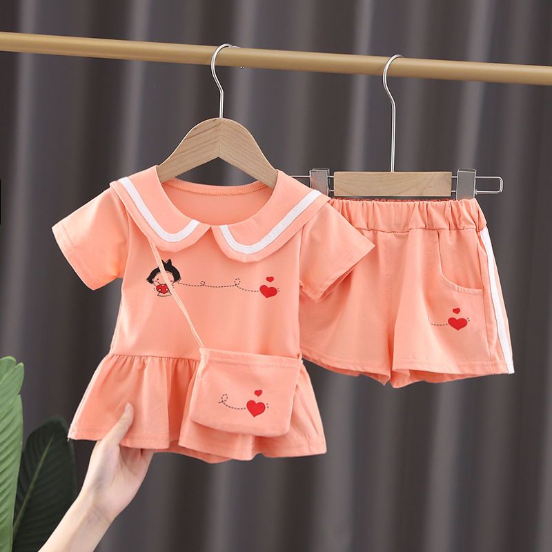女童短褲套裝兩件套2023新款兒童夏季洋氣嬰兒衣服薄款女寶寶夏裝